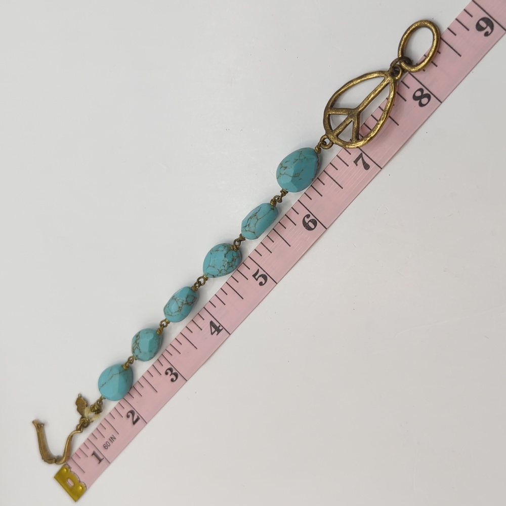 Lucky brand turquoise metal and acrylic bracelet with peace sign - Picture 3 of 3